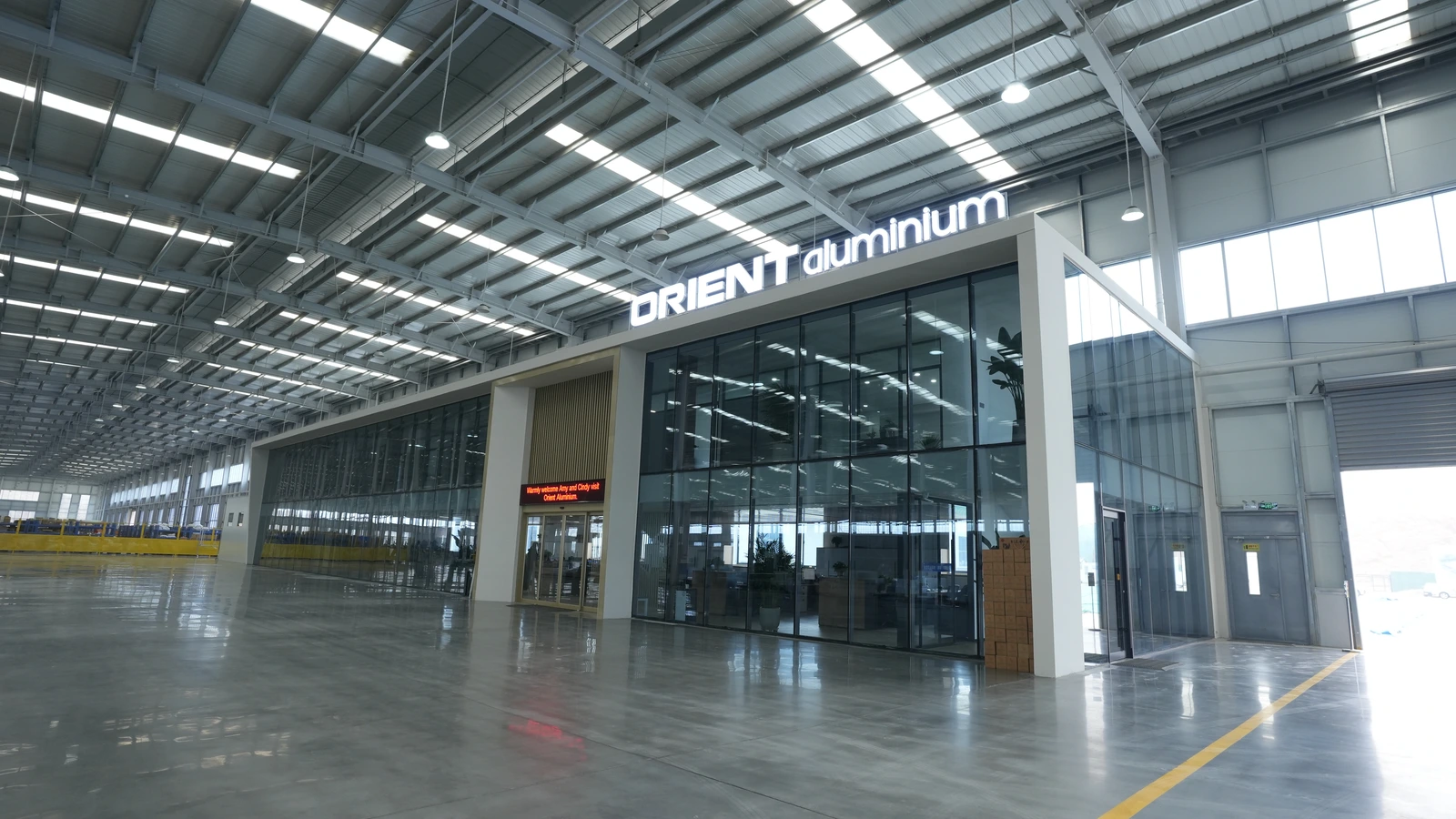 Orient Aluminium showroom entrance inside the manufacturing facility