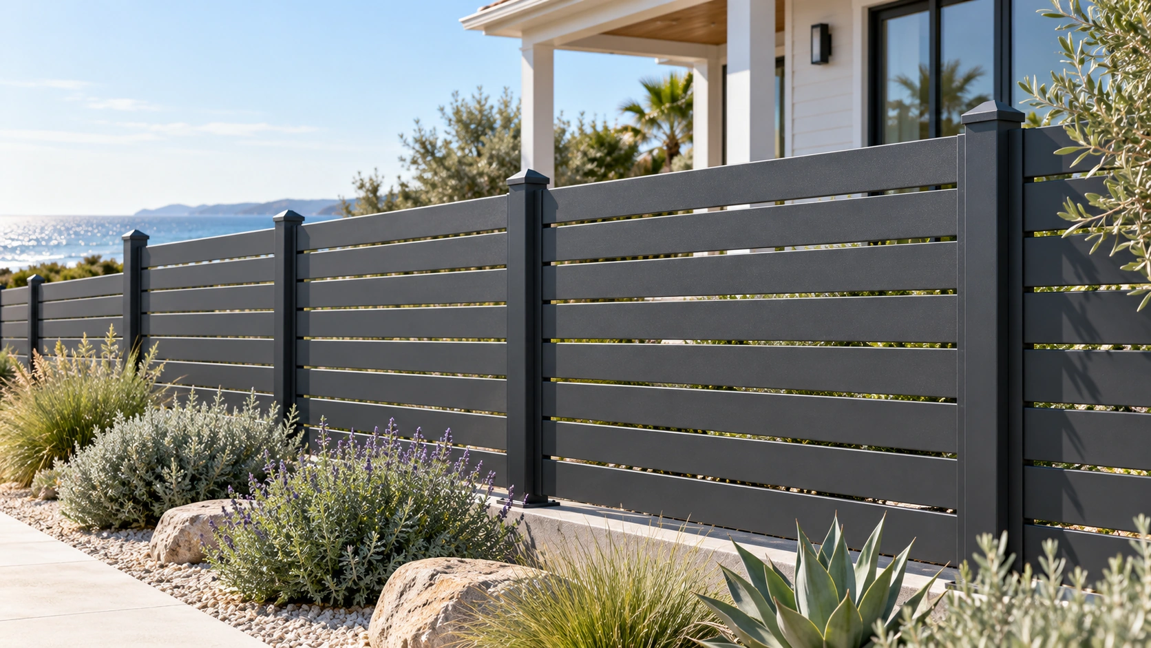 Open horizontal slats at a coastal home