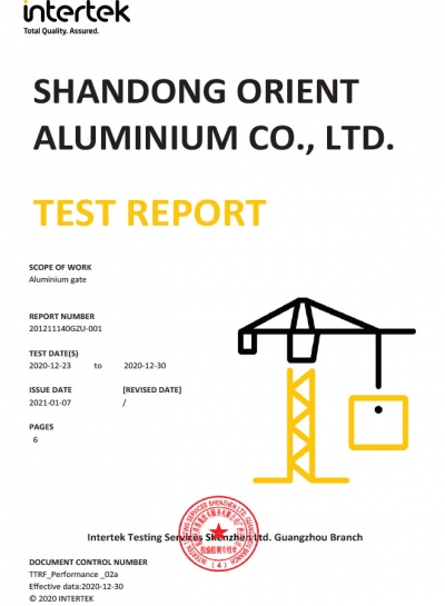 Aluminium Gate Intertek Test Report