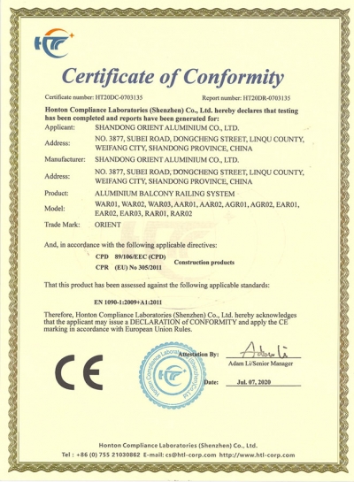 Aluminium Railing CE Certificate